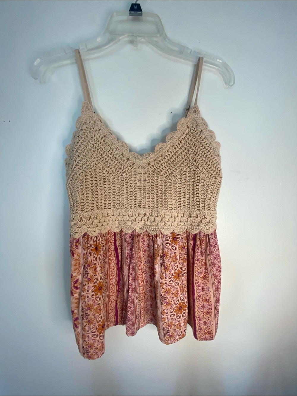 Maurices Beige Crochet Bust Floral Print Camisole